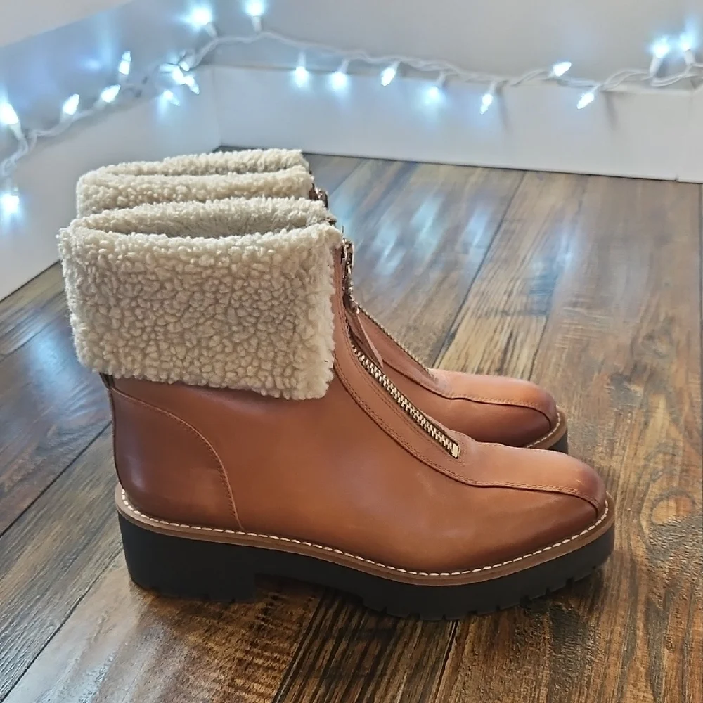 Sam Edelman Jacquie 2‎ Tan Shearling-Lined Zip Boots